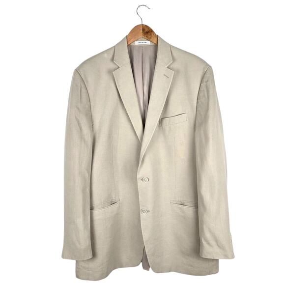 Lauren Ralph Lauren Men's Beige Linen‎ Two-Button Blazer Size 44L Coastal Beach - Picture 1 of 10